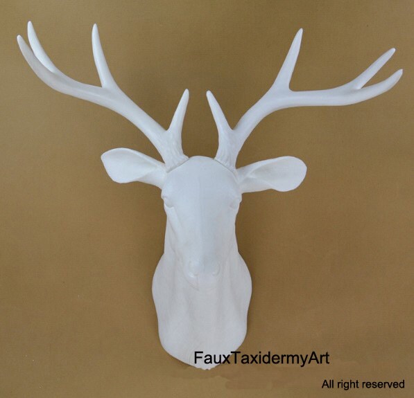 large white resin deer head