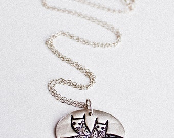 Twin Owls Necklace - Twin Necklace Twin Jewelry - Mother of Twins Jewelry necklace mother of twins necklace sterling silver mother necklace