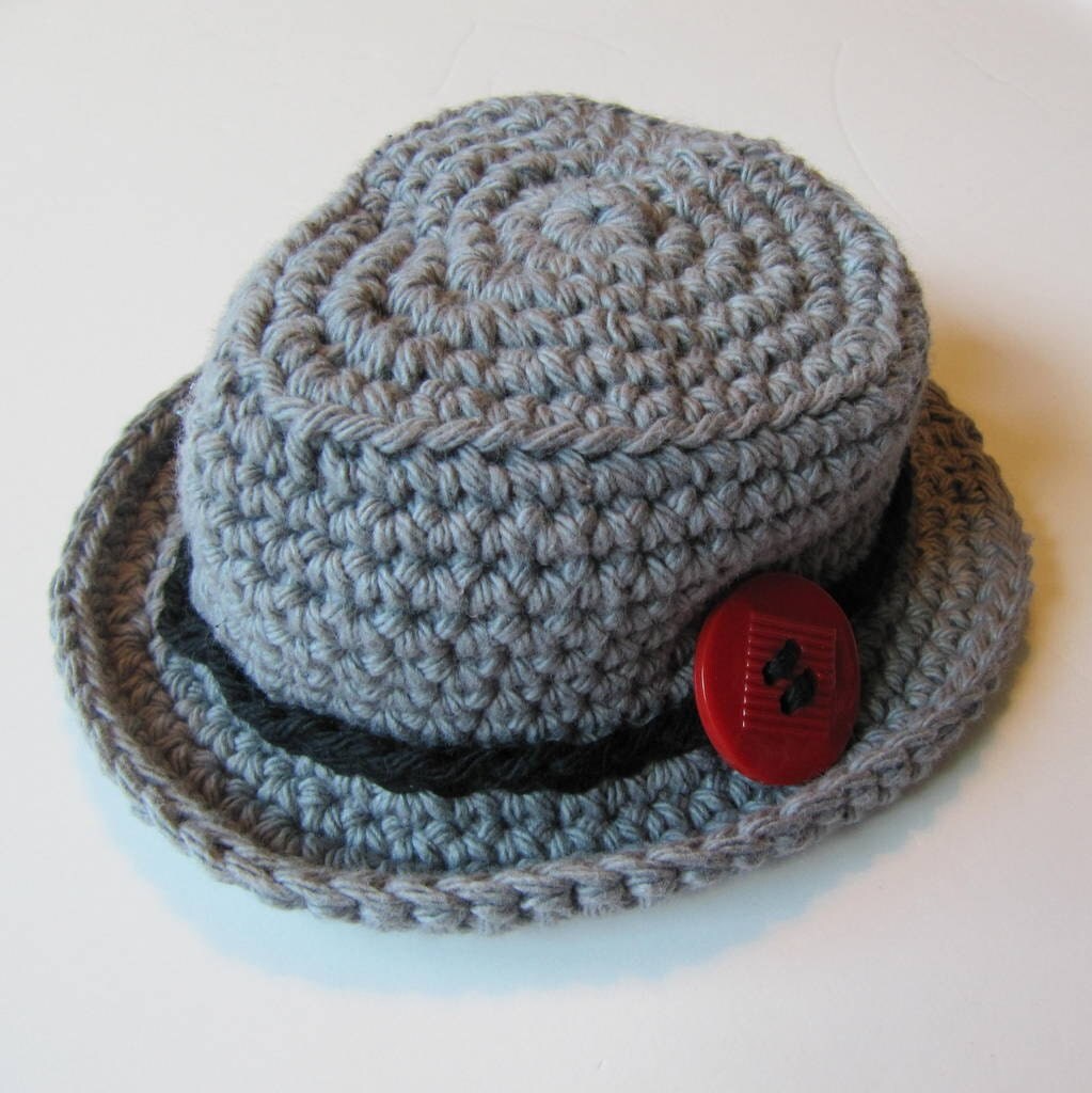 Newborn Gray Fedora Hat Newborn Baby Boy Hat by Crocheted4Kids