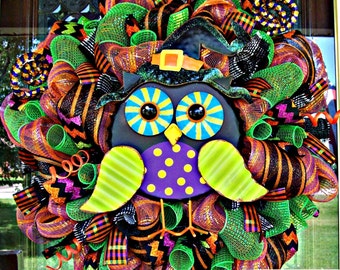 Halloween wreath, deco mesh wreath, Halloween Wreath, Halloween decor, whimsical Halloween wreath, owl wreath, owl Halloween wreath, owl