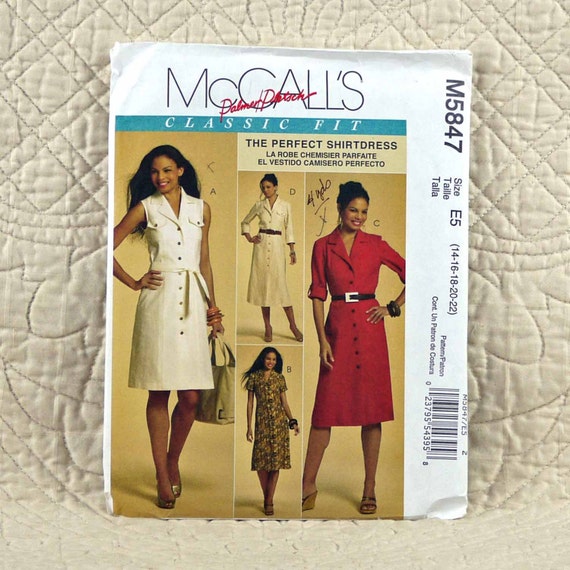 Shirtdress M L XL McCalls M5847 Pattern for by DartingDogPatterns