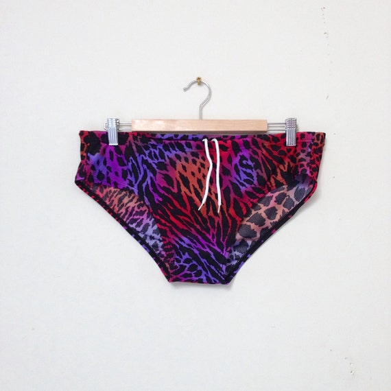 Vintage 80s Neon Leopard Print Speedo