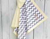 Soft spring sunshine: Personalized Baby Blanket Chevron Gray and Yellow Dot Newborn Blanket Reversible for Baby Shower Gift, Crib and Stroller 38" X 38"