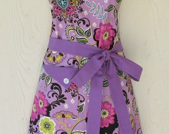 Purple Floral Apron, Retro Style Apron, Full Apron, Orchid Apron, Women's Apron, Flowers, KitschNStyle