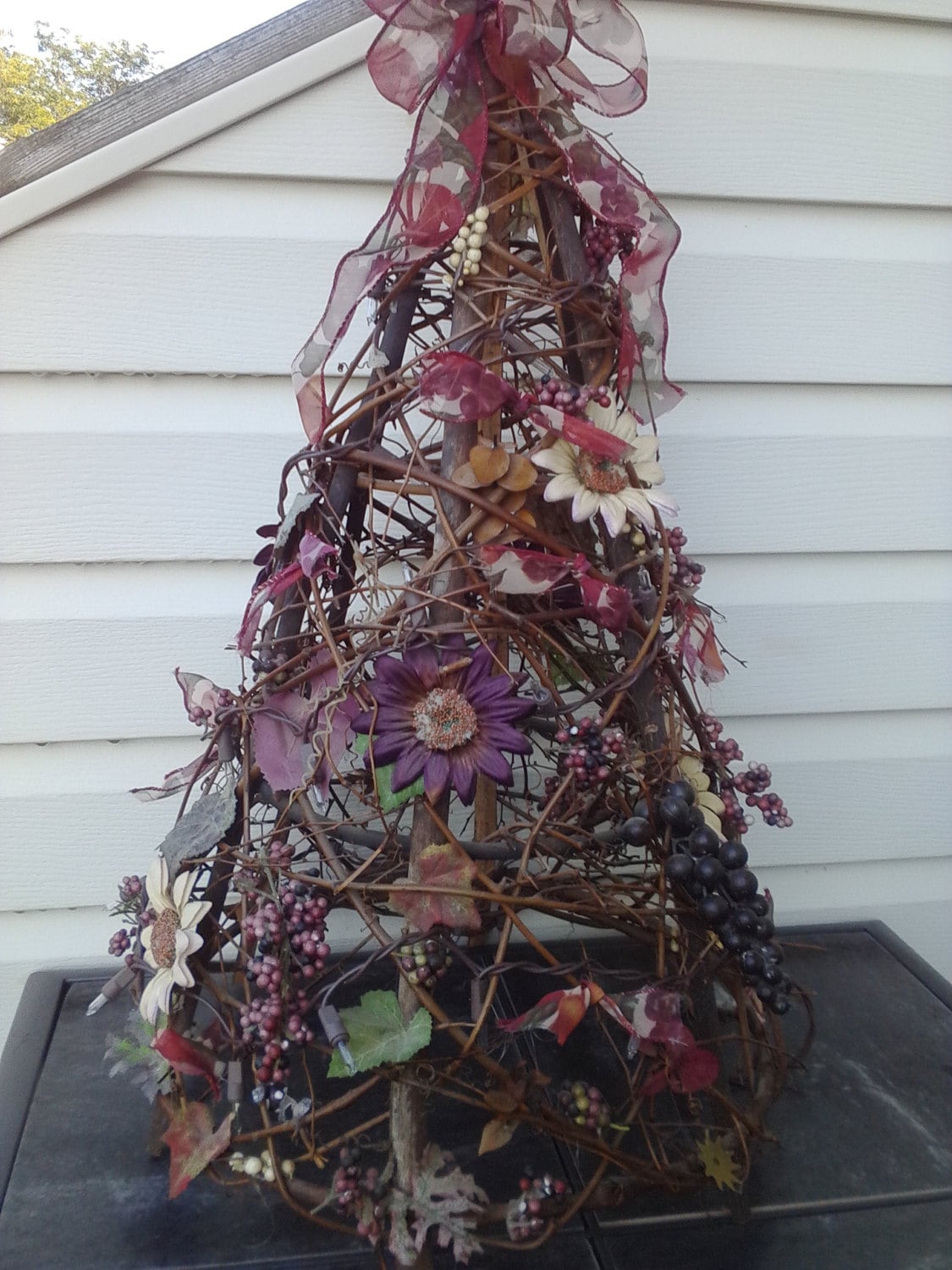 Grapevine tree with grape accents flowers and lights home