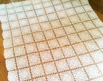 Vintage Romantic Home Handstitched Snow White Crochet Thread Table Linen, Shabby Chic, Olives and Doves