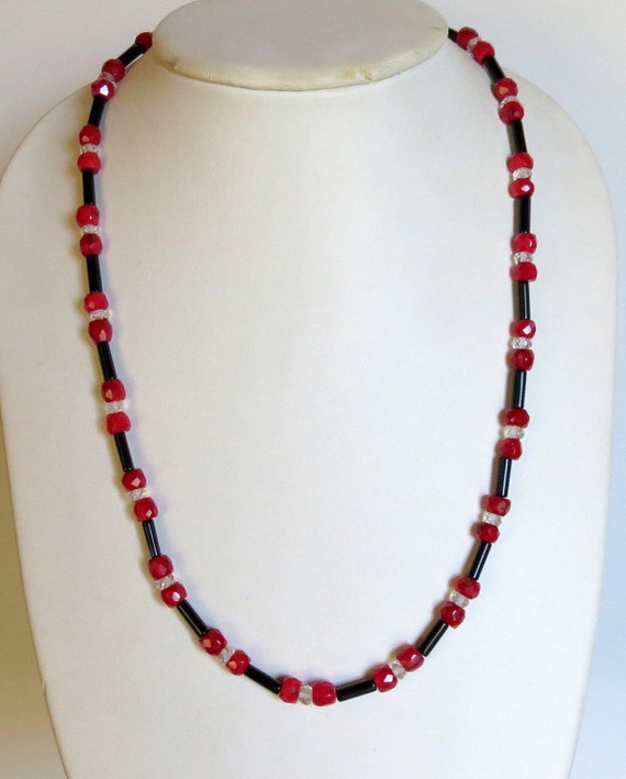 Necklace made with Coral Quartz Onyx and Sterling Silver