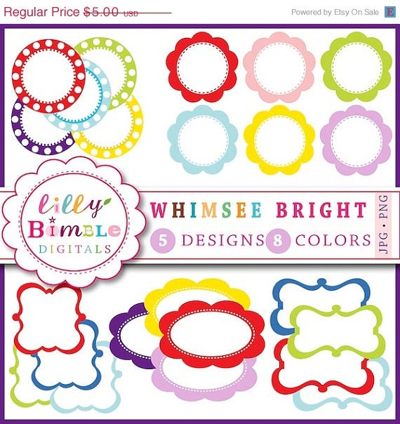 50% off Instant Download Whimsee Bright Labels, tags, banners, for stationary, scrapbooking, cards Il_570xn