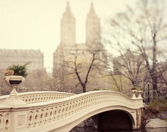 NYC Art Print, Large Wall Art, New York City Photography, Central Park Bow Bridge Photograph, Neutral Beige - A Walk in the Park