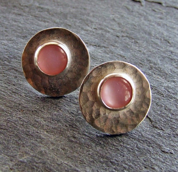 Hammered Sterling Silver and Pink Mother of b