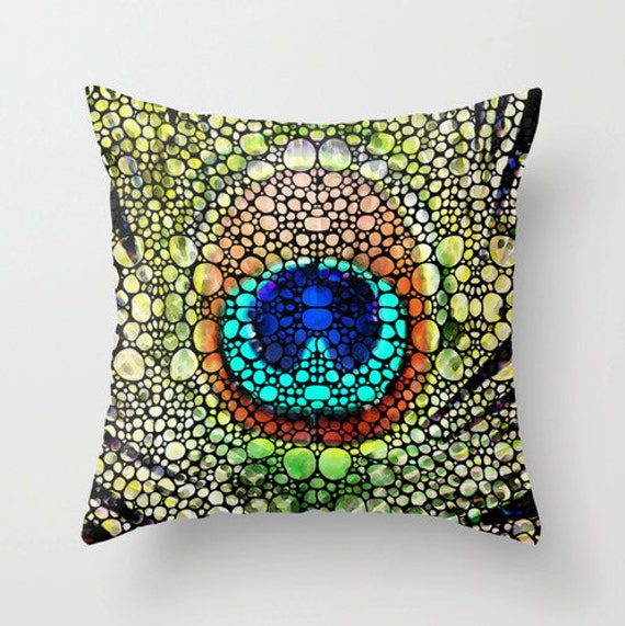 Throw Pillow Peacock Art COVER Design Jewel Tones Bed Chair