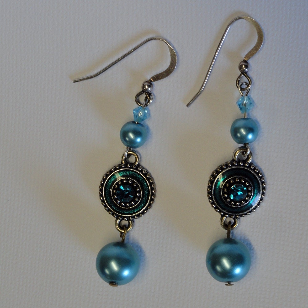 Blue Pearl Earrings With Blue Crystal By Imagebeads On Etsy   Il Fullxfull.517119711 Myvi 