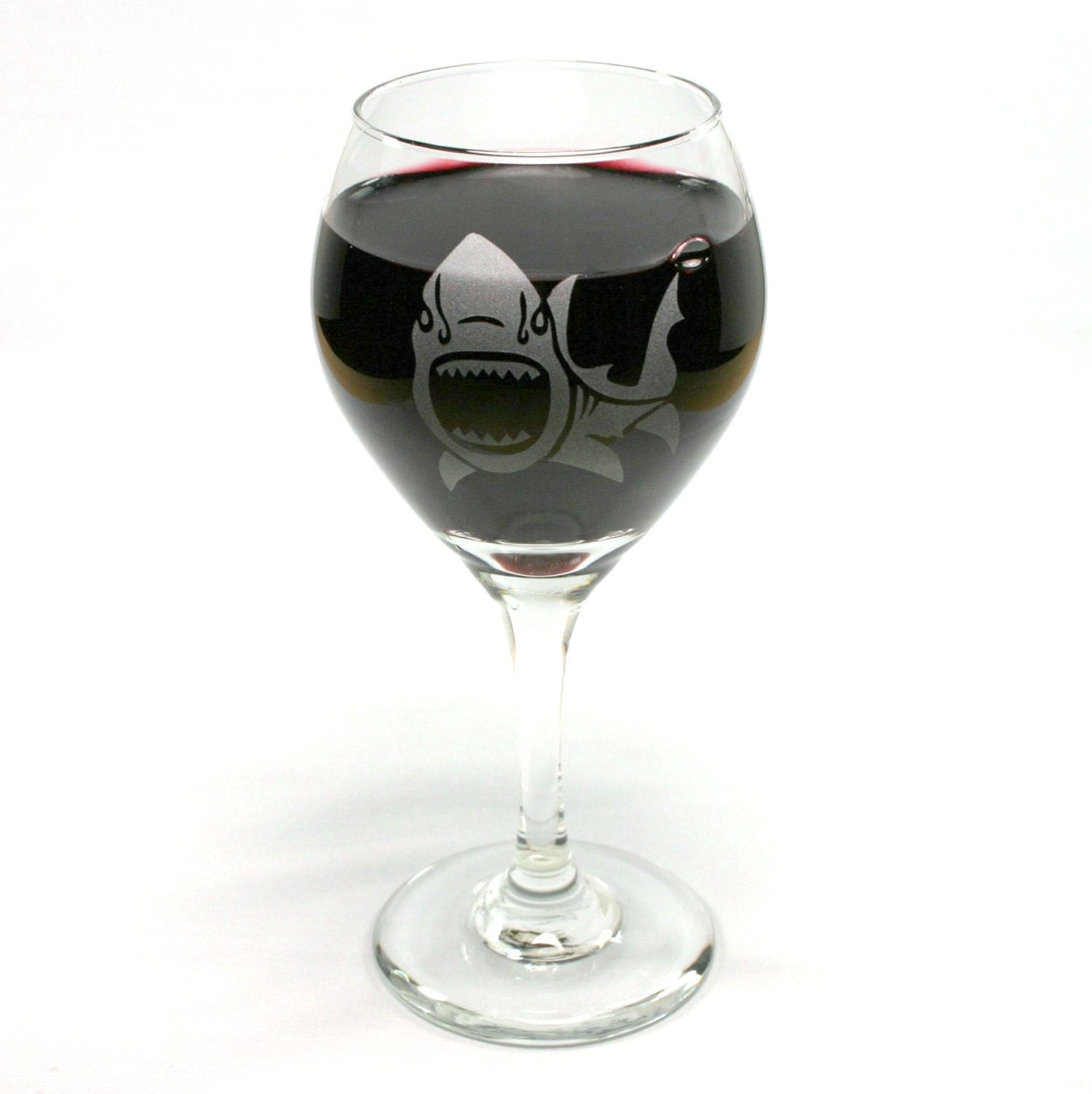 Great White Shark Wine Glass etched stemware by BreadandBadger