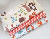 Burp Cloth Gift Set for Baby Girl or Baby Boy - Woodland Friends  - Neutral Set of 3 Burp Pads