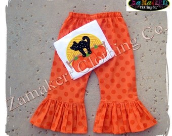 Custom Boutique Clothing Girl CAT PUMPKIN MOON Halloween Gift Tshirt Tee Costume Pant Outfit Set 3 6 9 12 18 24 month size 2T 3T 4T 5T 6 7 8