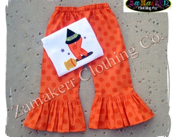 Custom Boutique Clothing Girl Halloween WITCH BROOM BABY Gift Tshirt Tee Costume Pant Outfit Set 3 6 9 12 18 24 month size 2T 3T 4T 5T 6 7 8