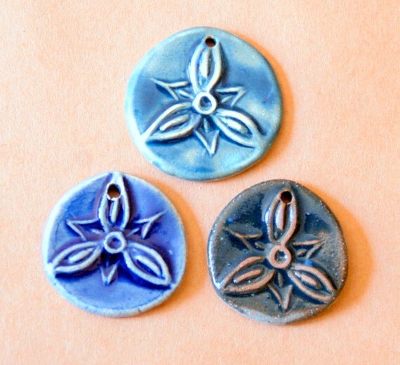 3 Handmade Ceramic beads Rich and Bright Blue by beadfreaky