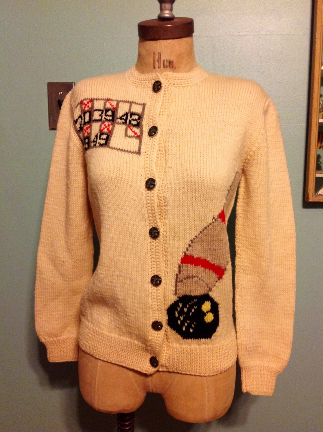 Awesome Vintage 1950's Unisex Retro BOWLING Cardigan