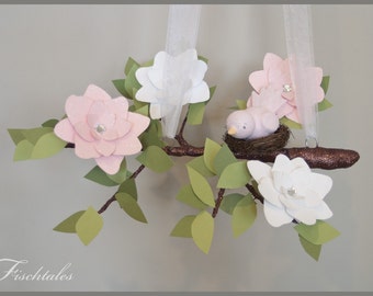 Pink and White English Bloom Tree Limb Baby Mobile Nursery Mobile Baby Mobile