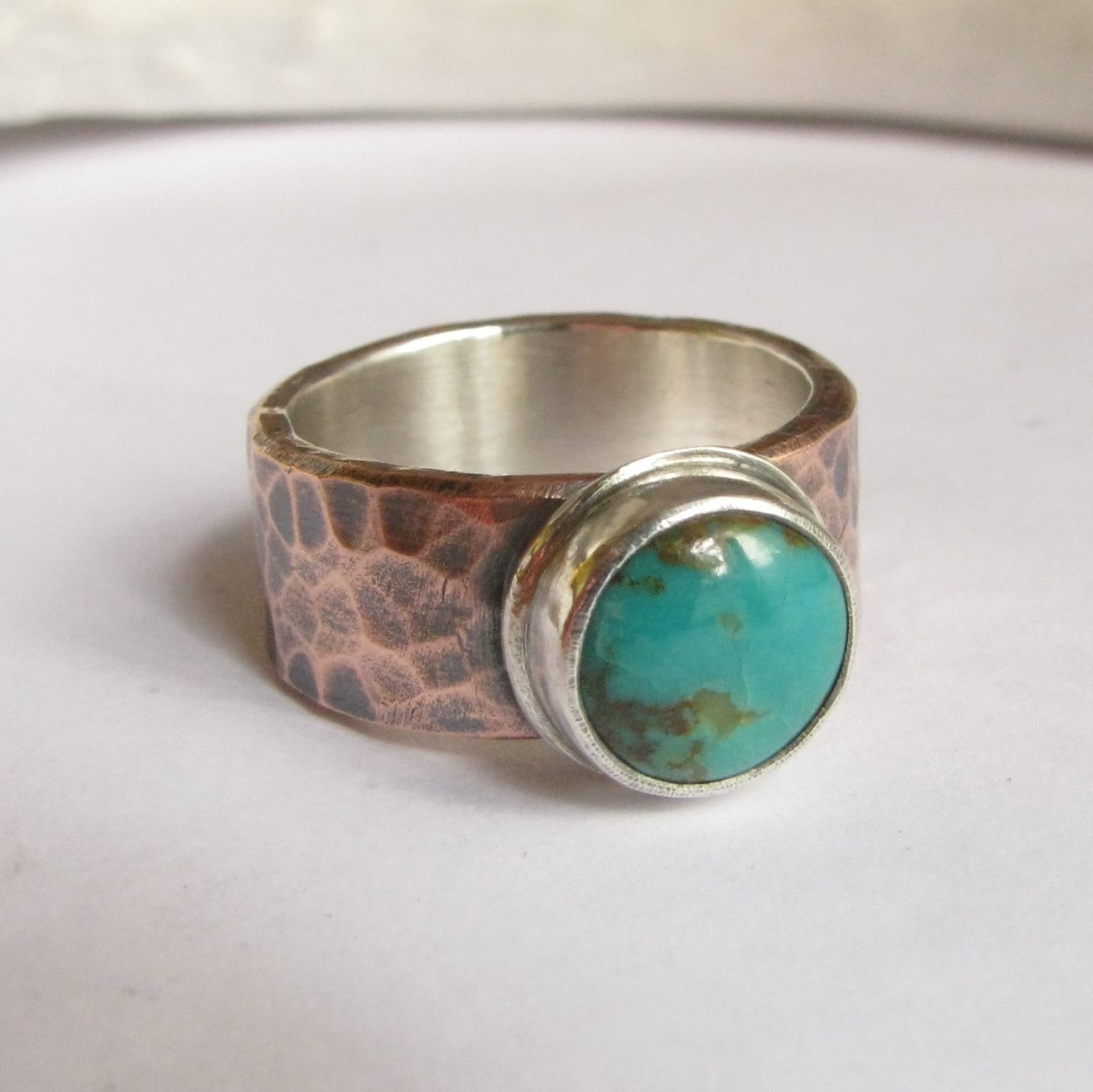 Copper And Turquoise Ring Size 9.5 Unisex Ring Mixed by Mocahete