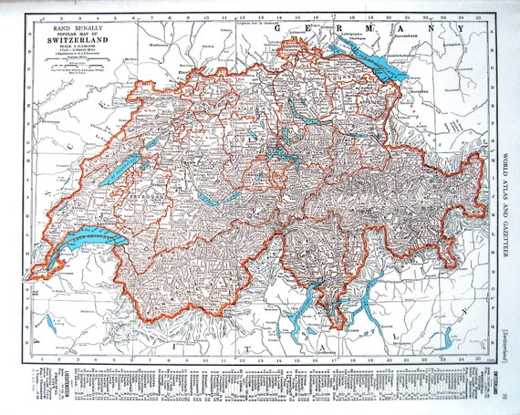 1944 Vintage Map Switzerland Map Italy Map 2 Sided World