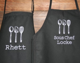 Kitchen Utensils--Personalized Embroidered Adult & Kid Apron--Father Son or Father Daughter --2 adult and youth sizes available