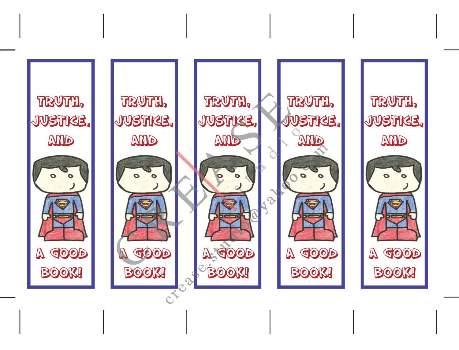 Superman bookmarks superhero instant download by CreaseStudio