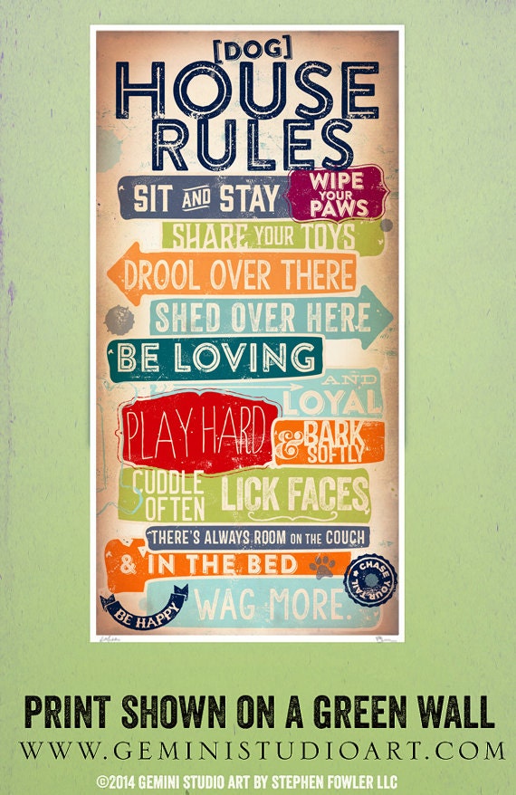 Dog House Rules pet typography couch friendly version graphic
