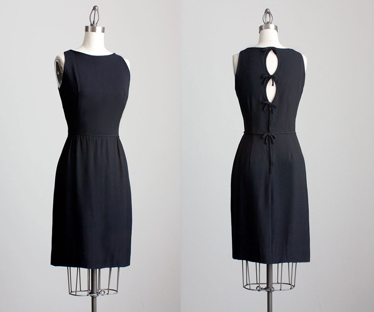 60s Vintage Black Bow Tie Back Dress / 1960s Maggie Stover