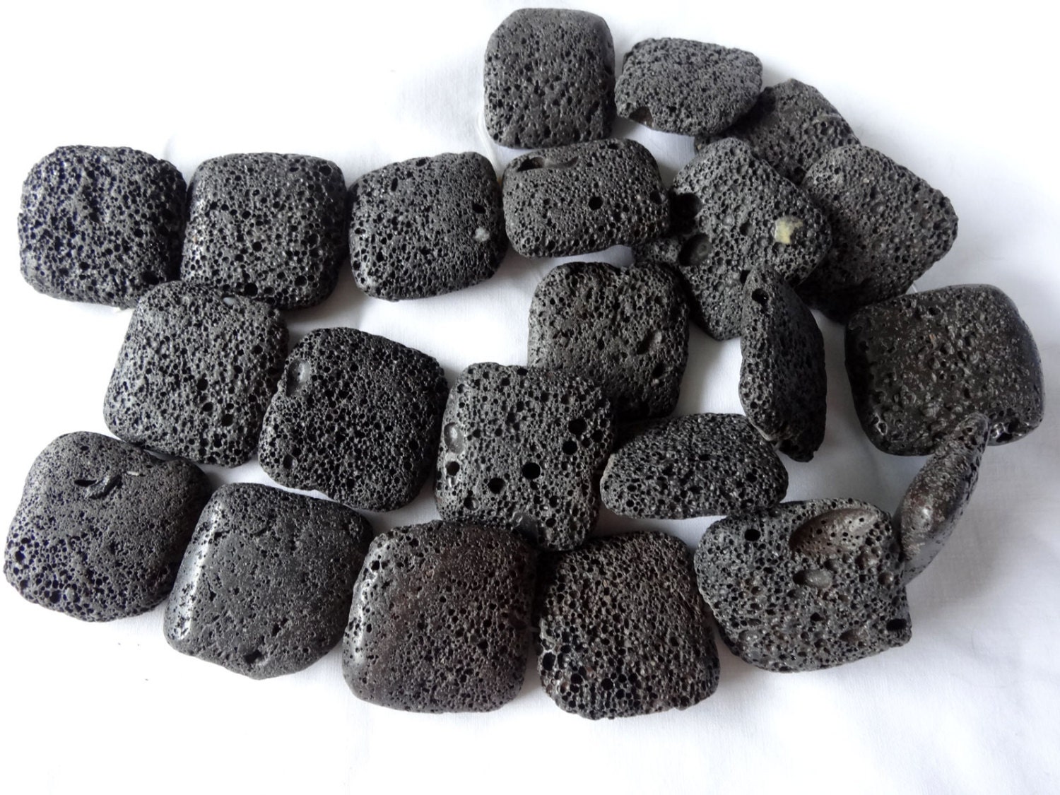 Ten Large Black Volcanic Lava Glass Square 38 to 39mm Long and