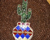Stained Glass Southwestern Mosaic Potted Cactus/Gifts Under 30 Dollars