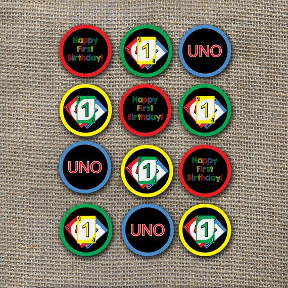 uno card game theme birthday cupcake toppers old by
