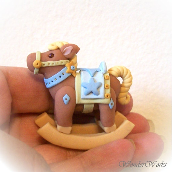 Blue Boy Rocking Horse Miniature Unique Sculpture 12th Scale