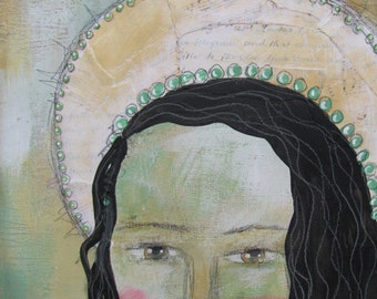 SALE Original Mixed Media Angel Painting PFATT