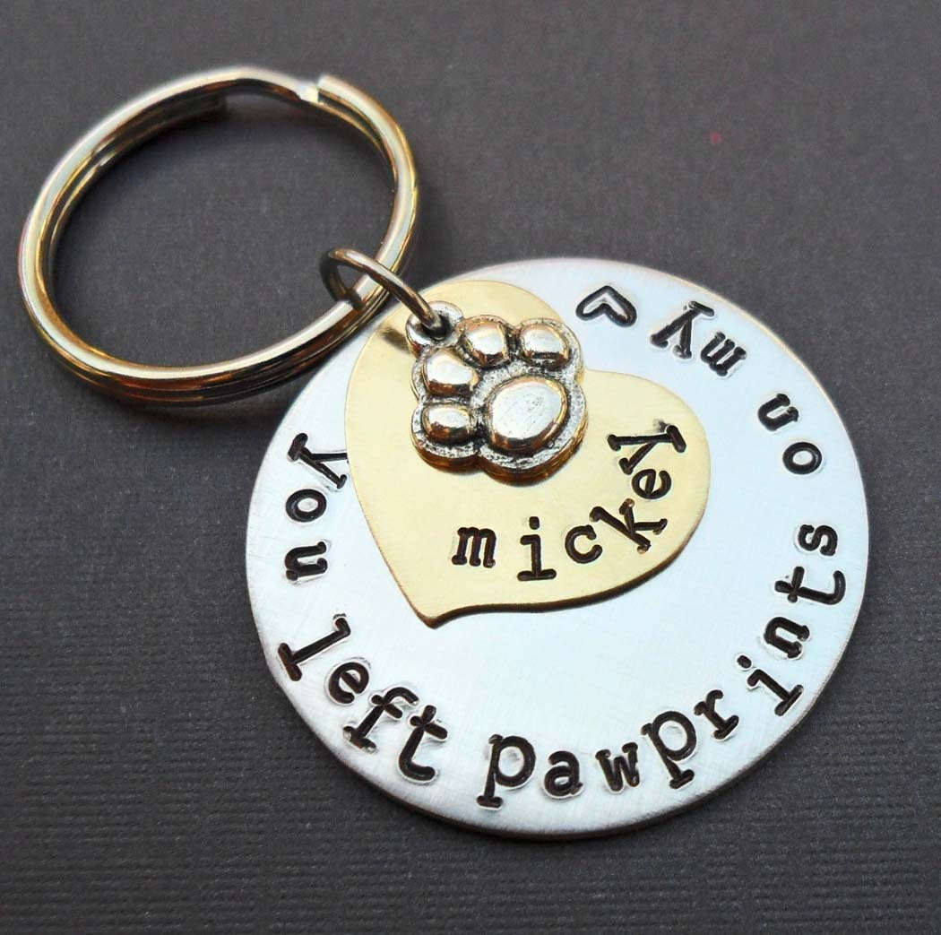 Personalized Pet Memorial Keychain Paw prints on my heart