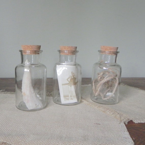 Vintage apothecary jars with cork lids three by jollytimeone