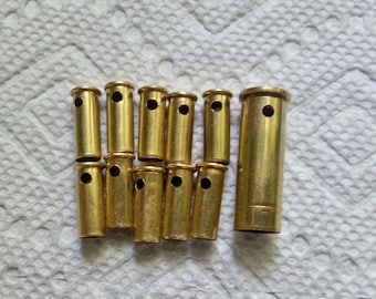 Bullet shell casing earrings or pendants, 10 gold / brass .22 caliber Shell Casings, Pre-drilled for your jewelry needs..Lot 66