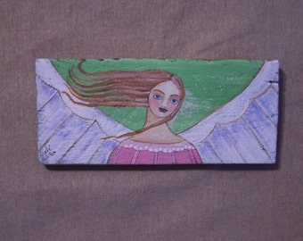 Folk Art Angel Original Painting Rustic Prim Shabby
