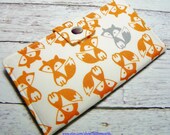 Handmade Long Wallet  BiFold Clutch - vegan wallet -Tiny Gray And Orange Fox wallet
