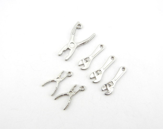 Set of 6 Tool Charms Wrenches and Pliers