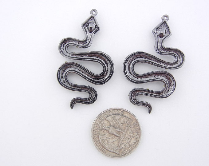 Pair of Hematite Snake Charms with Rhinestones