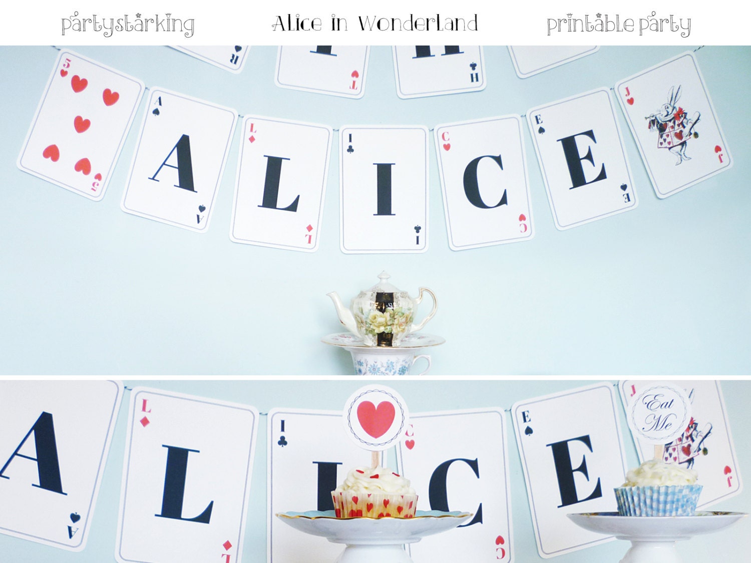 Alice in Wonderland banner playing card printable banner DiY