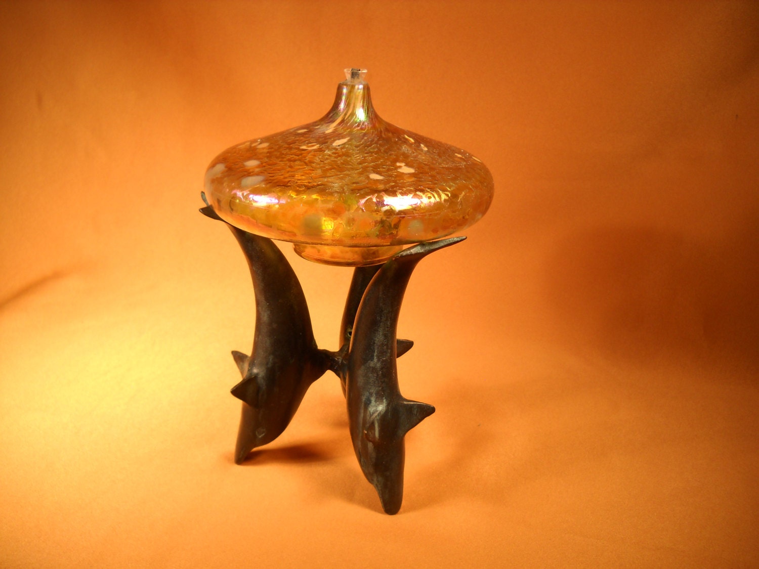 OIL LAMP Stained glass on Metal Dolphin by ChristophCreations