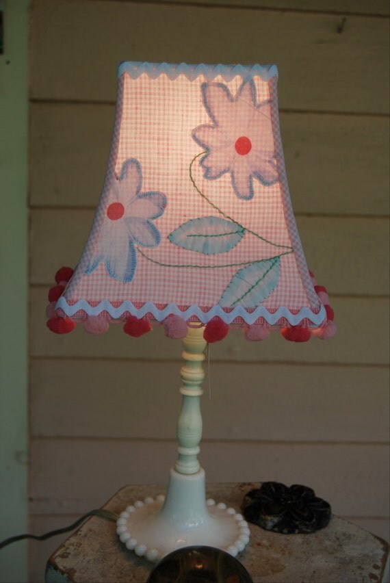 Girl's Lampshade Lamp Shade Vintage Applique Pink by lampshadelady