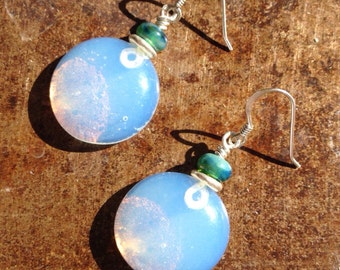 Opaline Fused Glass Drop Earrings with Gaia & Sterling