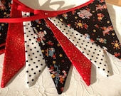 Christmas Bunting - 12 flag Fabric Garland Banner, Black, red and white bunting Christmas Bunting - 12 flag Fabric Garland Banner, Black, red and white bunting