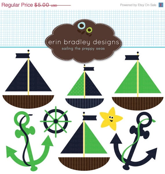 50% OFF SALE Nautical Clipart Commercial Use Sailboats and Anchors Clip Art Graphics Il_570xn