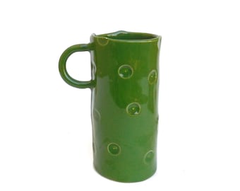 petite whimsical hand built green porcelain cup with dots