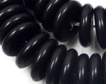 Turquoise Heishi Rondelle Beads (60pc) - Black Jet 12x2mm (e7081)
