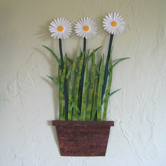 Flower Art Painted Daisies Metal Wall Art by frivoloustendencies